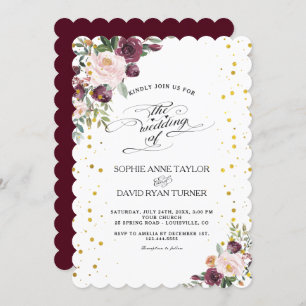Burgundy Blush Ivory Floral Maroon Gold Wedding Einladung