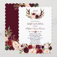 Burgundy Blush Marsala Floral Antlers Babydusche