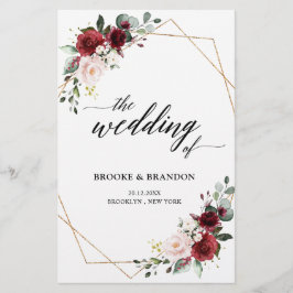 Burgundy Blush Modern Geometric Wedding Program