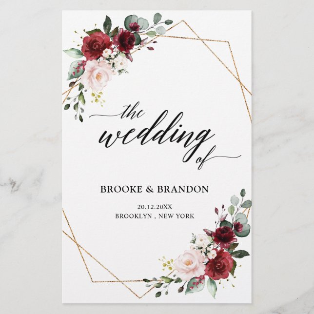 Burgundy Blush Modern Geometric Wedding Program (Vorderseite)
