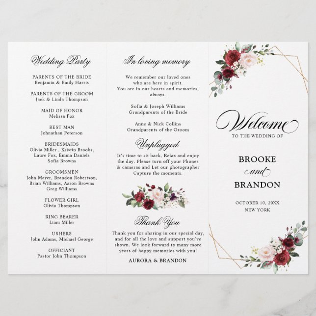 Burgundy Blush Modern Geometric Wedding Program (Vorderseite)