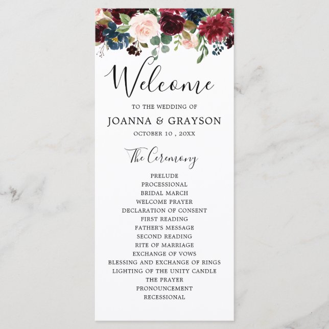 Burgundy Blush Navy Blue Botanical Floral Boho Programm (Vorderseite)