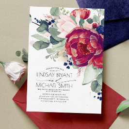 Burgundy Blush Navy Blue Floral Elegante Hochzeit Einladung