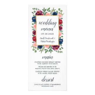 Burgundy Blush Navy Blue Gold Wedding Menu Cards Werbekarte