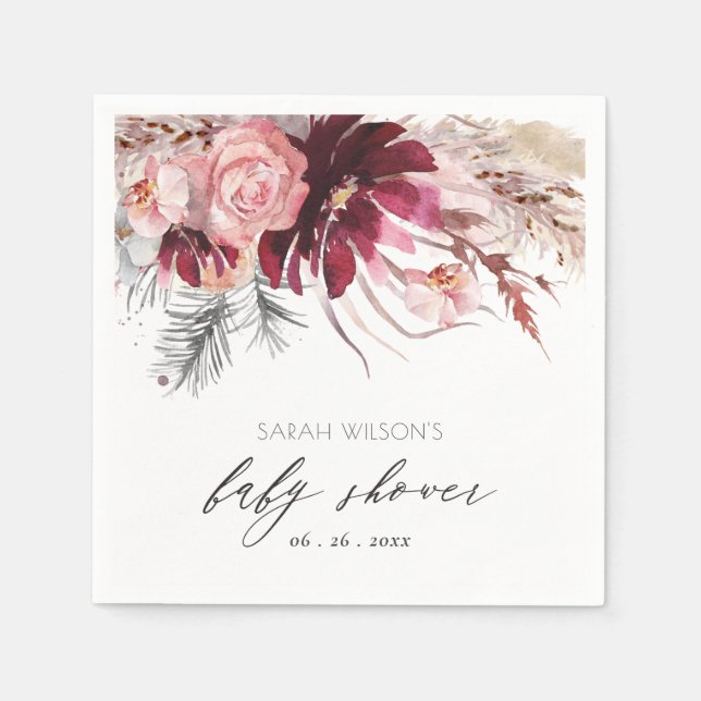 Burgundy Blush Pampas Grass Baby Dusche Serviette (Vorderseite)