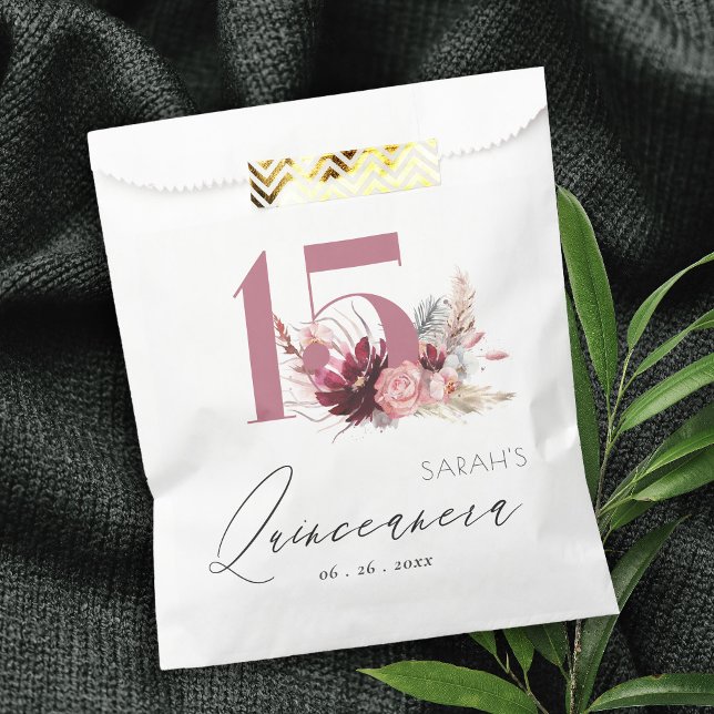 Burgundy Blush Pampas Grass Quinceanera Geschenktütchen (Von Creator hochgeladen)