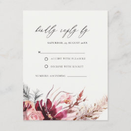 Burgundy Blush Pampas Grass Wedding RSVP En Begleitkarte