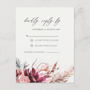 Burgundy Blush Pampas Grass Wedding RSVP En Begleitkarte