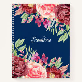 Burgundy Blush Personalisierter Name Navy Blue Notizbuch
