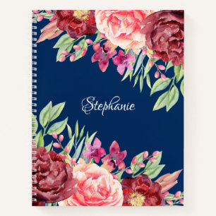 Burgundy Blush Personalisierter Name Navy Blue Notizbuch