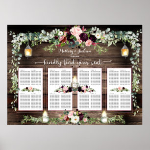 Burgundy Blush Pink 160 Gast Luxury Seating Chart Poster