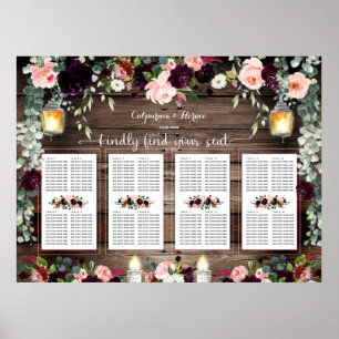 Burgundy Blush Pink 160 Gast Luxury Seating Chart Poster
