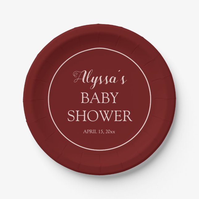 Burgundy Blush Pink Babydusche Pappteller (Vorderseite)