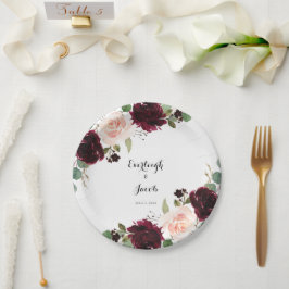 Burgundy Blush Pink Bloral Wedding Pappteller
