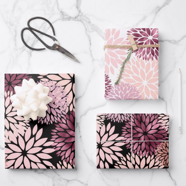 Burgundy Blush Pink Blume Geschenkpapier Set (Vorderseite)