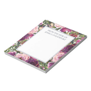 Burgundy Blush Pink Blumenfolien vom Schreibtisch Notizblock