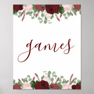 Burgundy Blush Pink Floral Bridal Shower Sign Poster