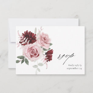 Burgundy & Blush Pink Floral Ele 6 w Mahlzeit UAWG RSVP Karte