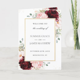 Burgundy Blush Pink Floral Gold Hochzeitsprogramm Programm
