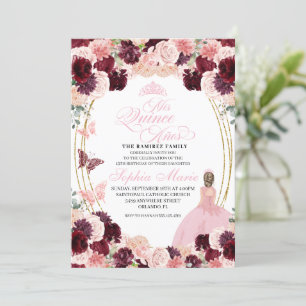 Burgundy Blush Pink Floral Quinceanera Geburtstag Einladung