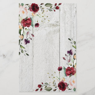 Burgundy Blush Pink Floral Rustikal Briefpapier
