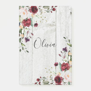 Burgundy Blush Pink Floral Rustikal Post-it Klebezettel