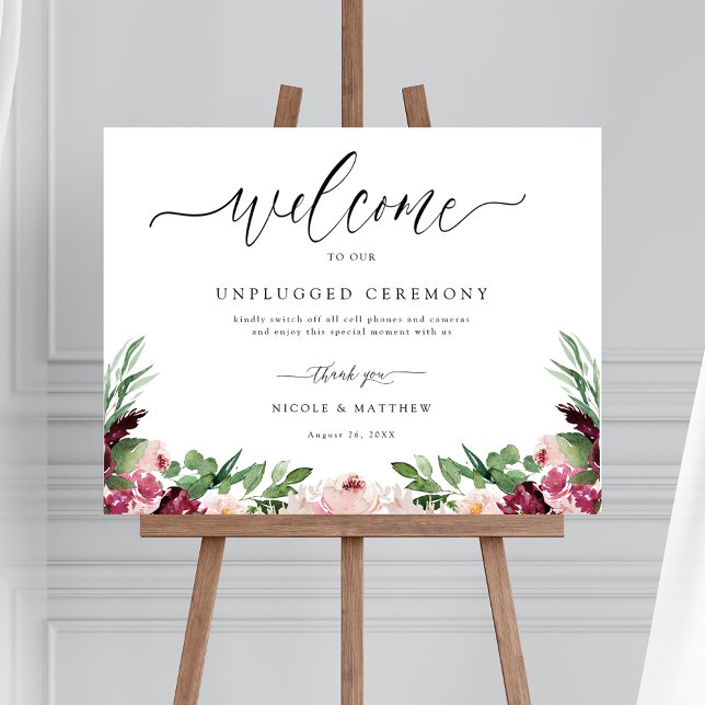 Burgundy Blush Pink Floral Unplugged Zeremonie Zei Poster (Von Creator hochgeladen)