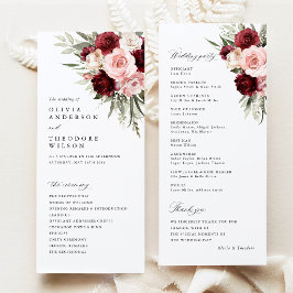 Burgundy Blush Pink Floral Wedding Ceremony Programm
