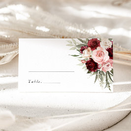 Burgundy Blush Pink Floral Wedding Name Place Card Platzkarte