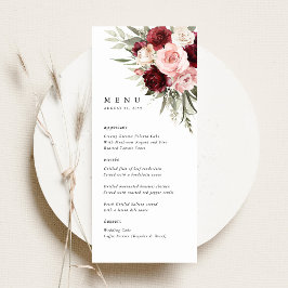 Burgundy Blush Pink Floral Wedding Reception Menu Menükarte