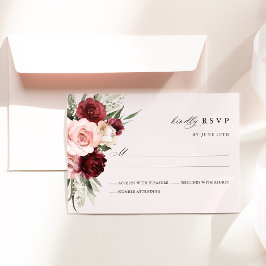 Burgundy Blush Pink Floral Wedding RSVP Card Karte
