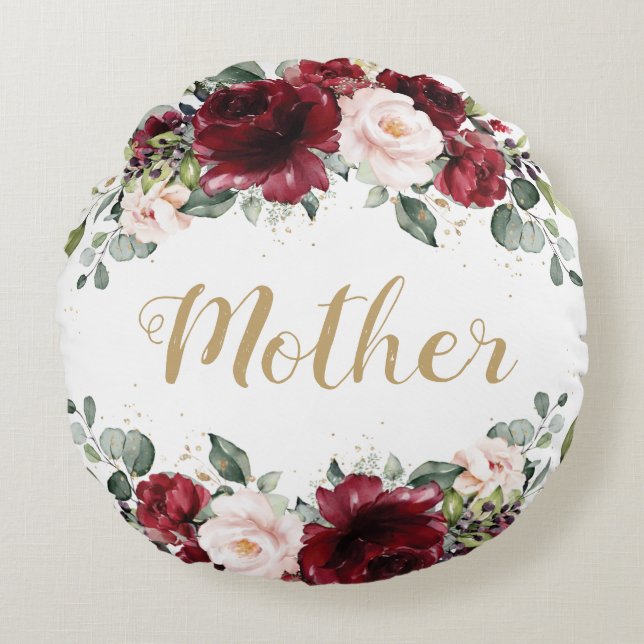 Burgundy Blush Pink Mama Mother Mother Day Rundes Kissen (Vorderseite)