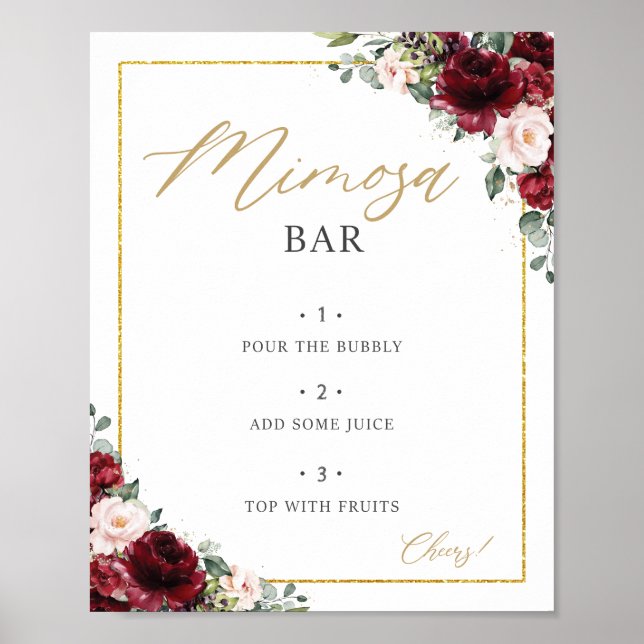 Burgundy Blush Pink Mimosa Bar Sign Poster (Vorne)