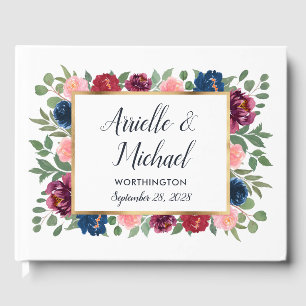 Burgundy Blush Pink Navy Blue Marsala Gold Wedding Gästebuch