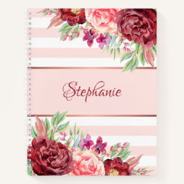 Burgundy Blush Pink Streifen Personalisiert Notizbuch