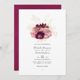 Burgundy Blush Pink und Gold QR Code UAWG Wedding Einladung