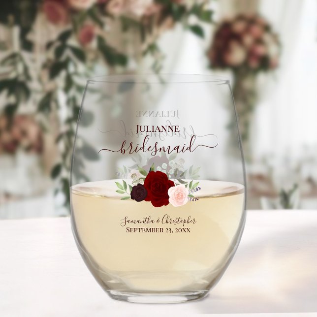 Burgundy Blush Rose Bridesmaid Trauzeugin Geschenk Weinglas Ohne Stiel (Von Creator hochgeladen)
