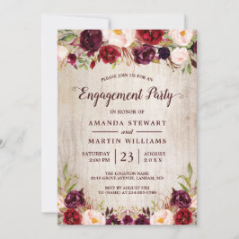 Burgundy Blush Rustic Wood Engagement Party Einladung