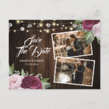 Burgundy Blush Save the Date Foto Postkarte