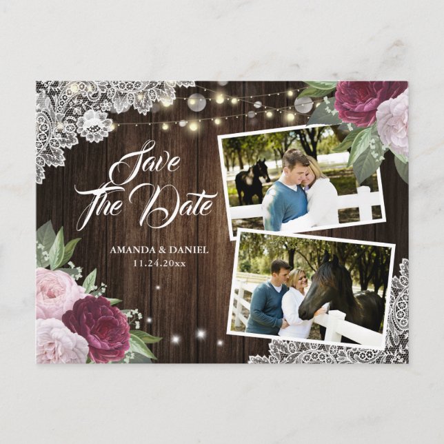 Burgundy Blush Save the Date Foto Postkarte (Vorderseite)