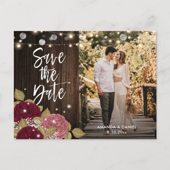 Burgundy Blush Save the Date Foto Postkarten (Vorderseite)