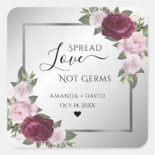 Burgundy Blush Silver Floral Spread Liebe Quadratischer Aufkleber