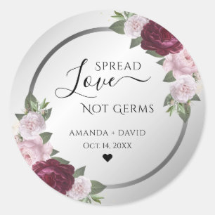 Burgundy Blush Silver Floral Spread Liebe Runder Aufkleber