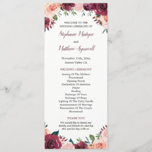 Burgundy Blush Watercolor Fall Blumenhochzeit Programm