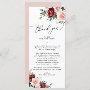 Burgundy Blush Wedding Danke Letter Card Menükarte