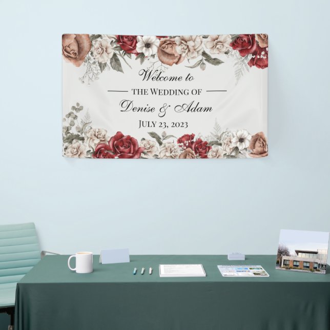 Burgundy Blush & White Roses Wedding Banner (Messeveranstaltung)