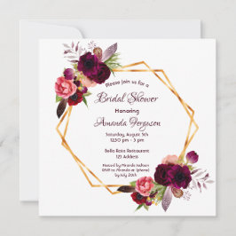Burgundy Blüten Gold geometrisch boho Brautparty Einladung