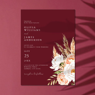Burgundy Boho Chic Floral Wedding Einladung