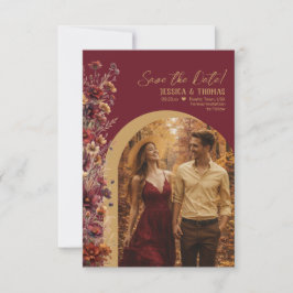 Burgundy Boho Chic Wildflowers Arch Photo Wedding Save The Date