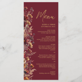Burgundy Boho Chic Wildflowers Elegant Wedding Menükarte